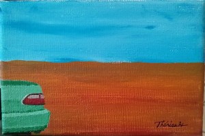 Champ rouge et voiture verte - Michel Thériault