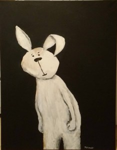 Drôle de lapin blanc sur fond noir - Michel Thériault