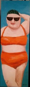 Femme en maillot orange