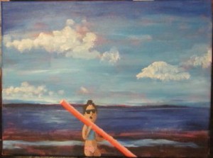 Fillette avec nouille de piscine en mousse