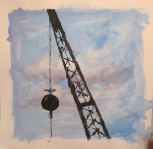 Grue de démolition -Michel Thériault- acrylique sur papier
