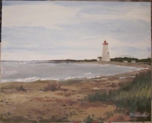 Le phare de Miscou - MichelTHÉRIAULT - 9.5 x 11.75 po., acrylique sur toile