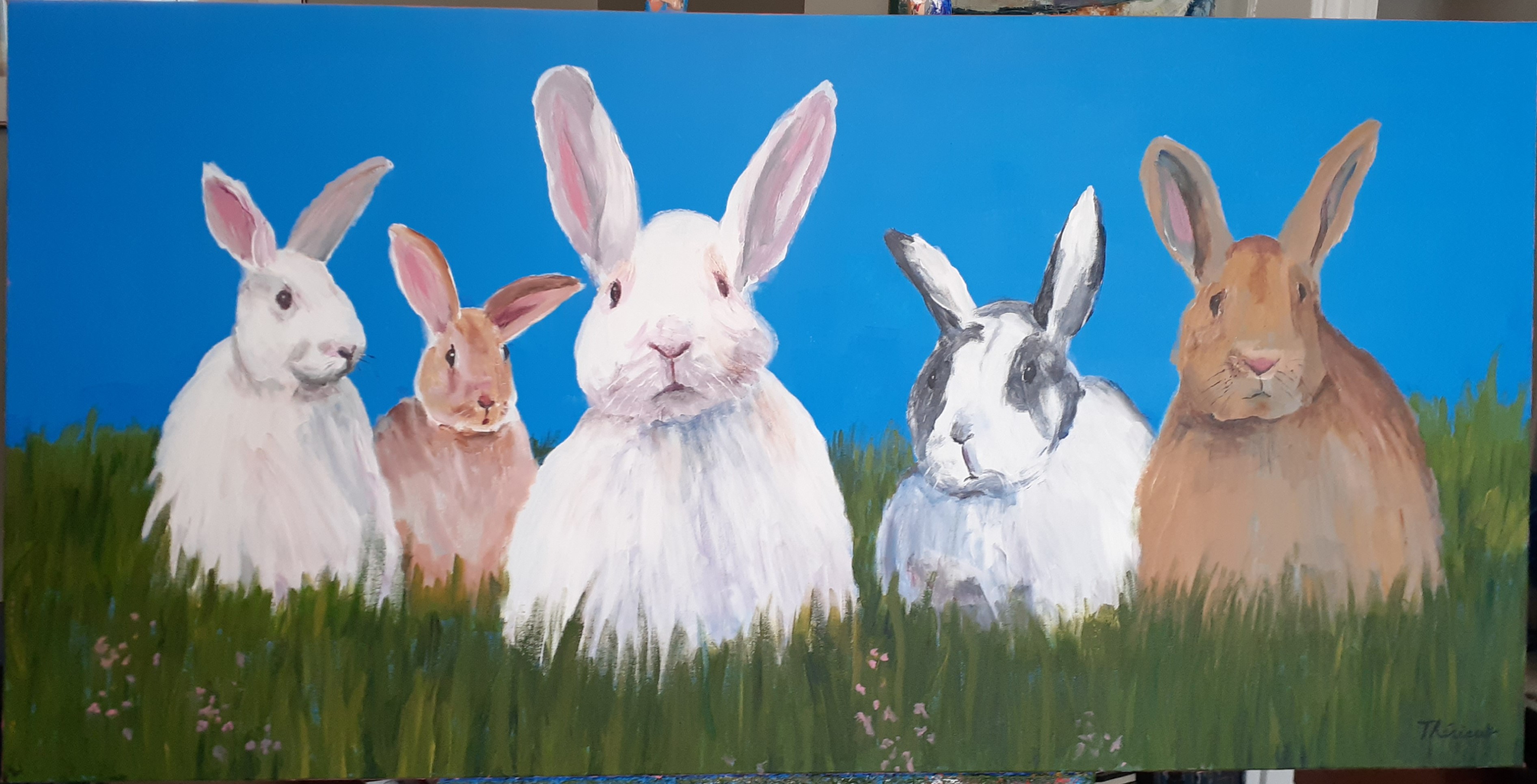 Groupe de lapins dans l'herbe - Michel Thériault